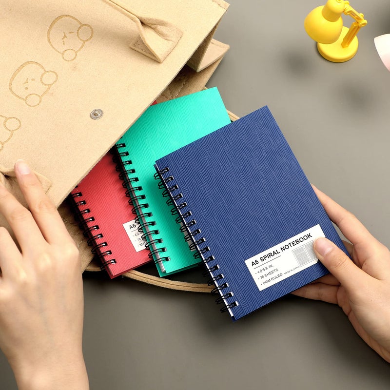 FLYING EAGLE 3 PCS Small Spiral Notebooks 4x6, A6 Cute Mini Journal Plastic Hardcover 8mm Ruled Notebook, 3 Color 234 Sheets/468 Pages, 3 Pack Small Ruled Notebooks for School Work - Image 4