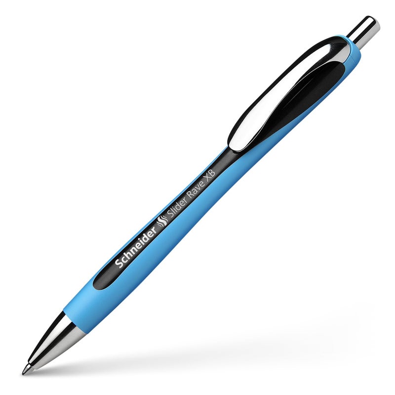 Schneider Slider Rave XB (Extra Broad) Ballpoint Pen, Refillable + Retractable, 1.4 mm, Light Blue Barrel, Black Ink, Blister Pack of 1 Pen (73251) - Image 1