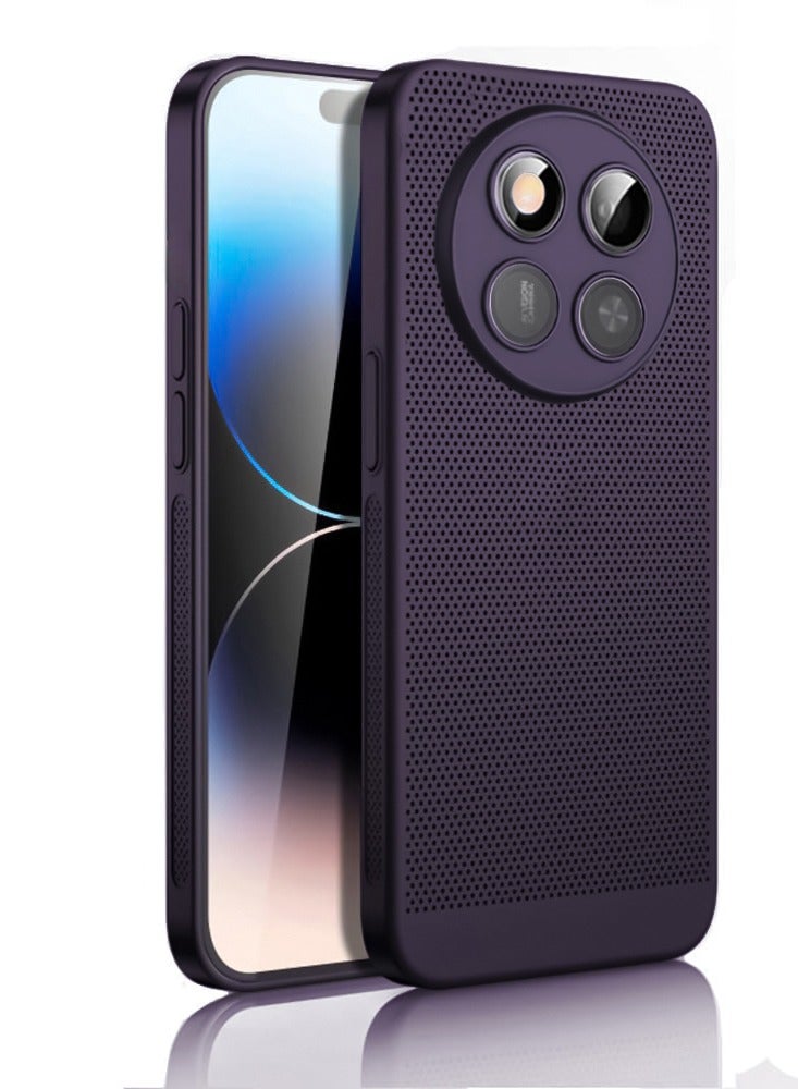 Heat Dissipation Case with Built in Camera Lens Protector Slim Fit Breathable Cooling Anti Fingerprint Hard PC Back Shockproof Cover For Honor X9c 5G/X60 Pro 5G (Purple)