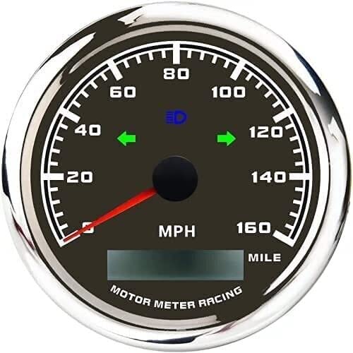 MOTOR METER RACING W Pro 85mm 338 GPS Speedometer with Turn Signal High Beam 160 MPH Black Dial White LED Digital Odometer Waterproof for Car Truck Motorcycle Harley Marine Boat Yacht - Image 1
