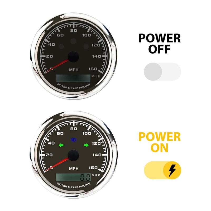 MOTOR METER RACING W Pro 85mm 338 GPS Speedometer with Turn Signal High Beam 160 MPH Black Dial White LED Digital Odometer Waterproof for Car Truck Motorcycle Harley Marine Boat Yacht - Image 3
