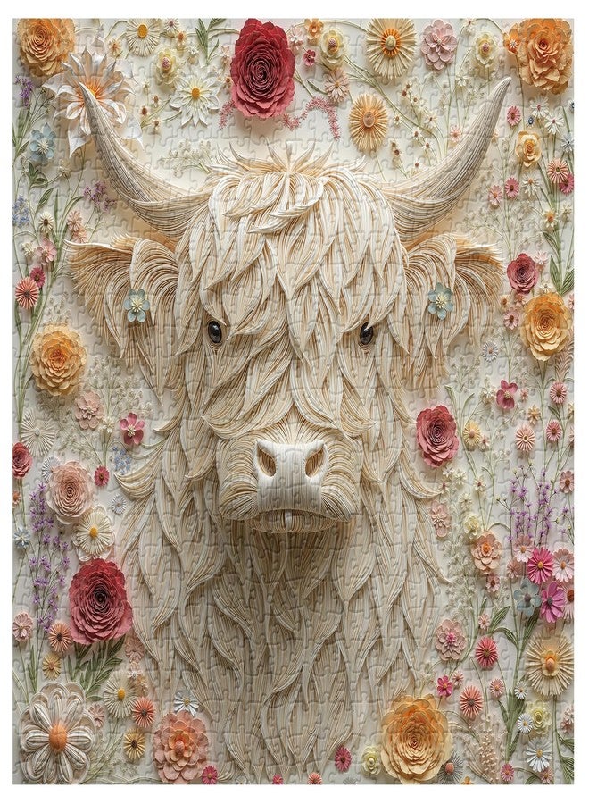 PPuzzling Highland Cow Puzzles for Adults 1000 Pieces, Colorful Floral Paper Art Jigsaw Puzzle, Nature Flower Garden Animal Puzzle - Image 2