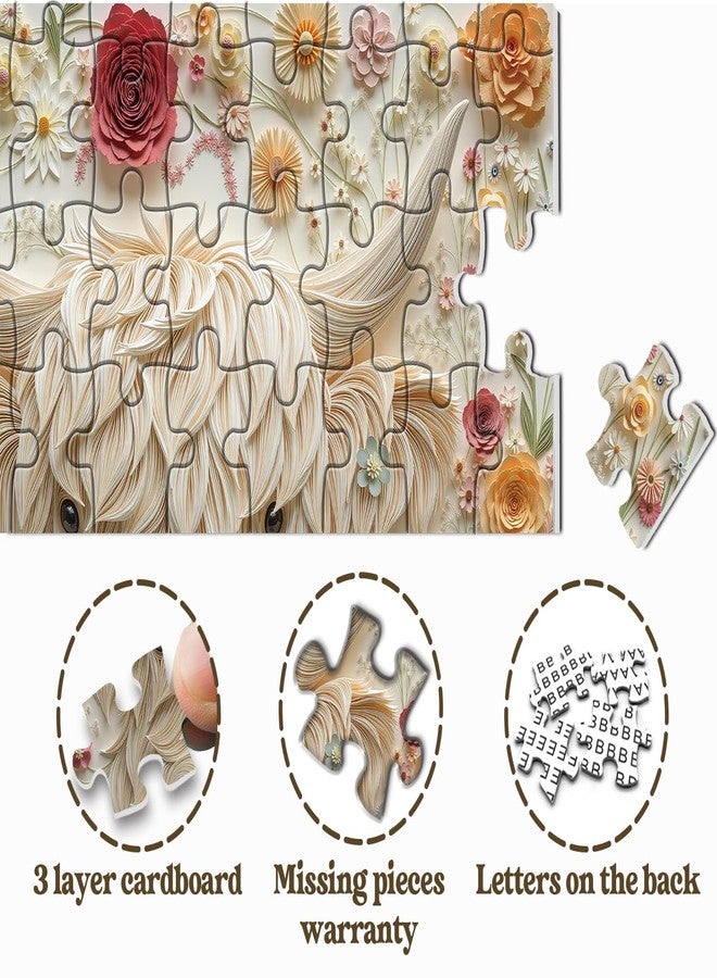 PPuzzling Highland Cow Puzzles for Adults 1000 Pieces, Colorful Floral Paper Art Jigsaw Puzzle, Nature Flower Garden Animal Puzzle - Image 5