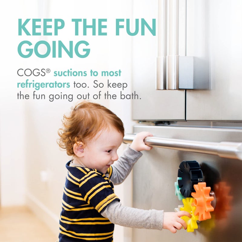 Boon Cogs Baby Bath Toys - Spinning Gear Themed Sensory Baby Toys for Bathtub - Suction Toys for Bathtub Walls - Navy and Yellow - 5 Count - Ages 12 Months and Up - Image 3