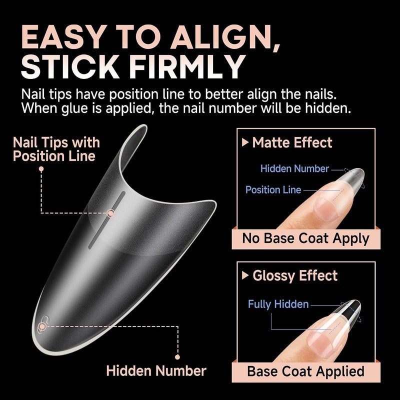 Globally engineered build Almond Gel Nails Tips Medium: 504pcs Full Matte Soft Gel Almond Shape Nail Tips Half Cover Clear Gelly Tips for Nail Art Press On Nails 12 Sizes, Nail Extensions Temp & permanent project compatible - Image 5