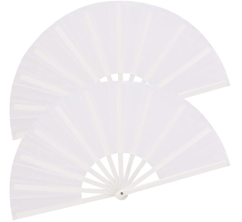 HONSHEN 2 Pack Large Folding Hand Fanwhite Chinese Kung Fu Tai Chi Fan NylonCloth Fan for Men and Women Performance Dance Decorations Festival Gift Folding Fan white 2p