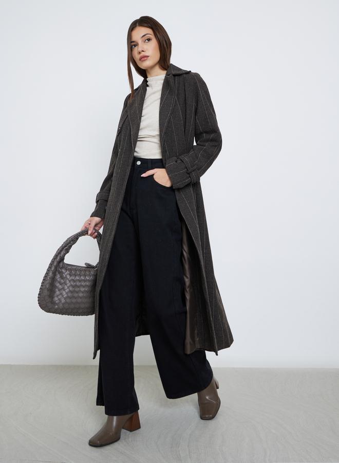 Styli Pinstripe Regular Fit Buttoned Midi Coat - Image 1