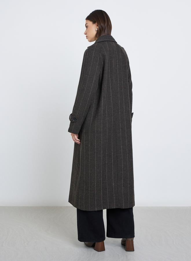 Styli Pinstripe Regular Fit Buttoned Midi Coat - Image 4