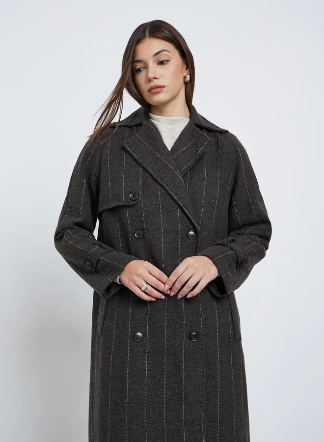 Styli Styli Pinstripe Regular Fit Buttoned Midi Coat