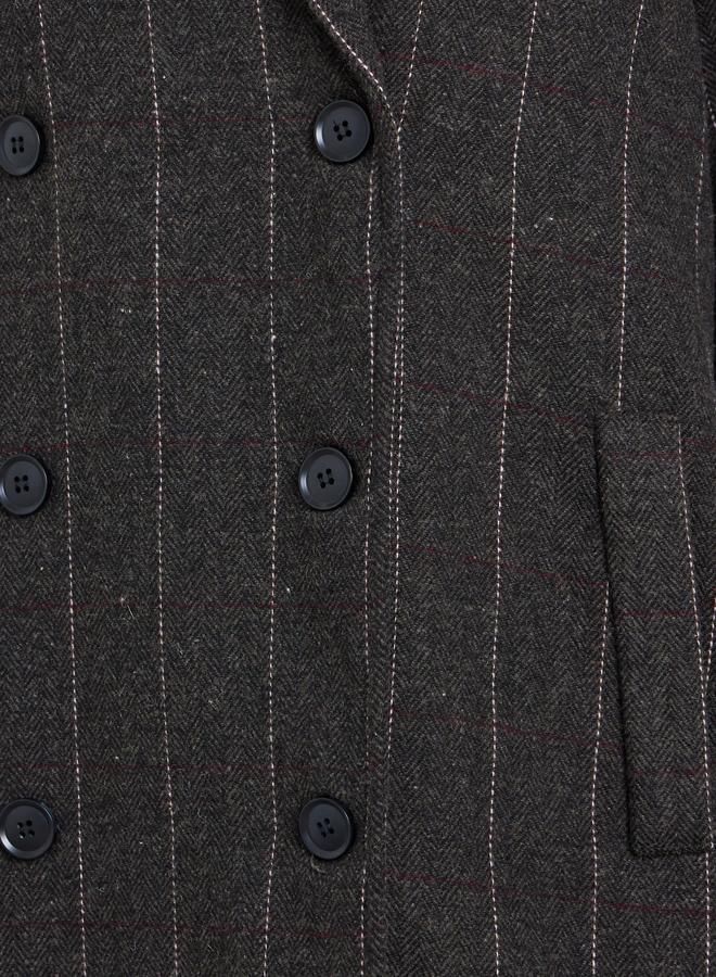 Styli Pinstripe Regular Fit Buttoned Midi Coat - Image 3