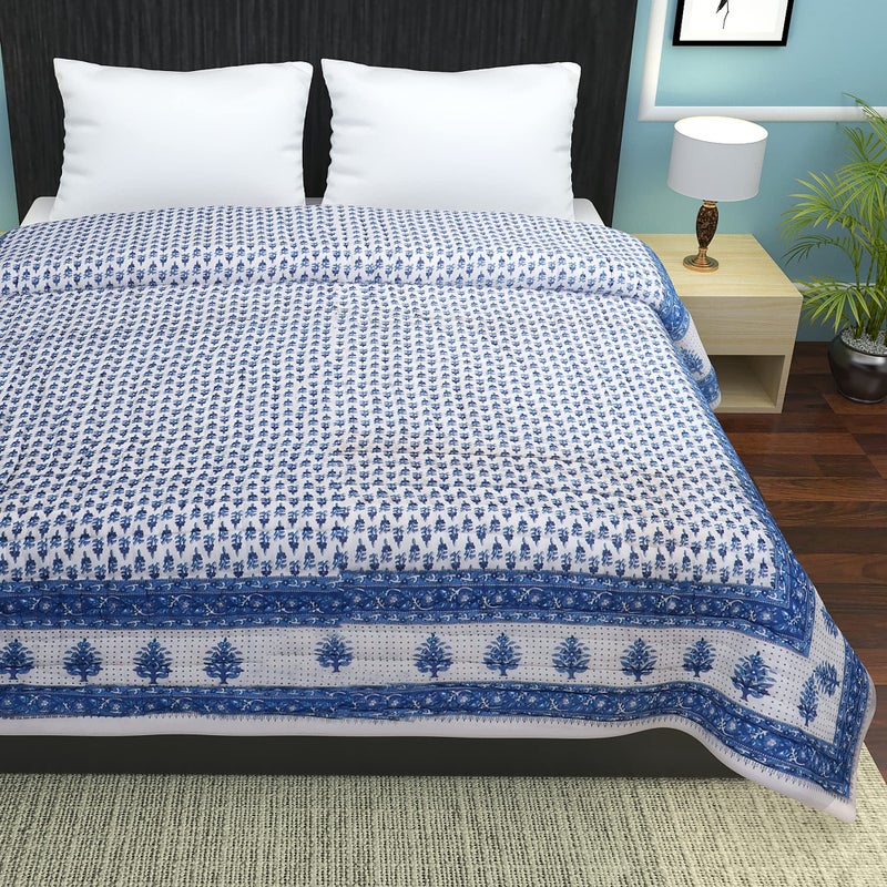 TEEJA Jaipuri Razai | Organic | Pure Cotton| Sanganeri Print Ac Quilt for All Season Soft, Light Weight Rajasthani Cotton Quilt (Double Bed, White) - Image 1