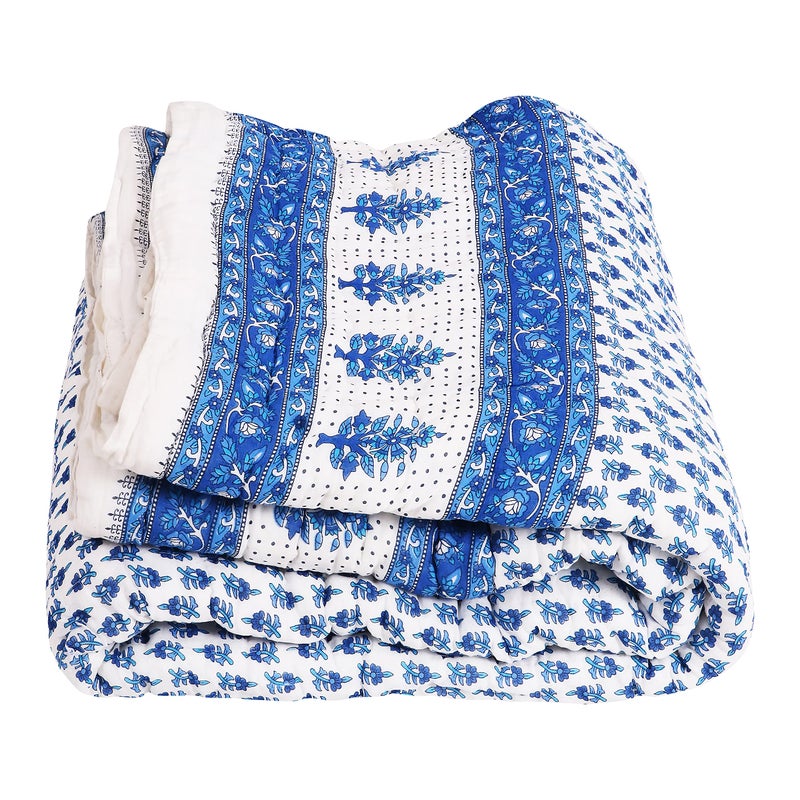 TEEJA Jaipuri Razai | Organic | Pure Cotton| Sanganeri Print Ac Quilt for All Season Soft, Light Weight Rajasthani Cotton Quilt (Double Bed, White) - Image 2
