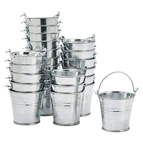 Juvale Mini Metal Buckets - 2 x 2 in, Silver, Pack of 24 - Mini Tin Buckets & Metal Tins with Handles for Party Favors, Crafts & Galvanized Decor - Image 1