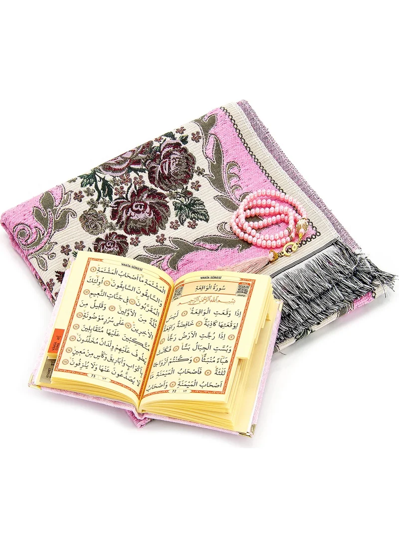 İhvan Online Luxury Prayer Rug Set with Velvet Pouch - Pink Color