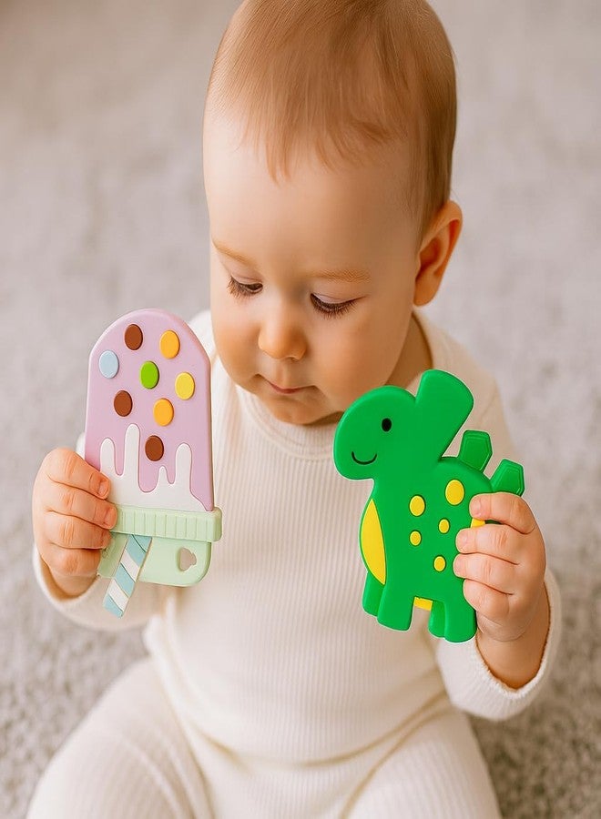 DTR Creation Silicone Baby Teether Combo (Ice Cream + Dinosaur) | BPA-Free, Food-Grade Silicone Teething Toys for Babies (0–3 Years) | Soft, Chewable, Safe & Washable | Easy-Grip Design - Image 3