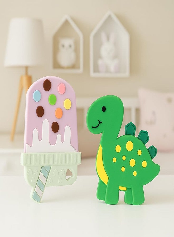 DTR Creation Silicone Baby Teether Combo (Ice Cream + Dinosaur) | BPA-Free, Food-Grade Silicone Teething Toys for Babies (0–3 Years) | Soft, Chewable, Safe & Washable | Easy-Grip Design - Image 4
