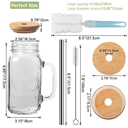 Yirilan 4 Pack 24Oz Mason jar cups with lids and straws, Mason Jars with Handle, Mason Jar Drinking Glasses with Lid and Straw, Mason Jar Mugs - Image 2