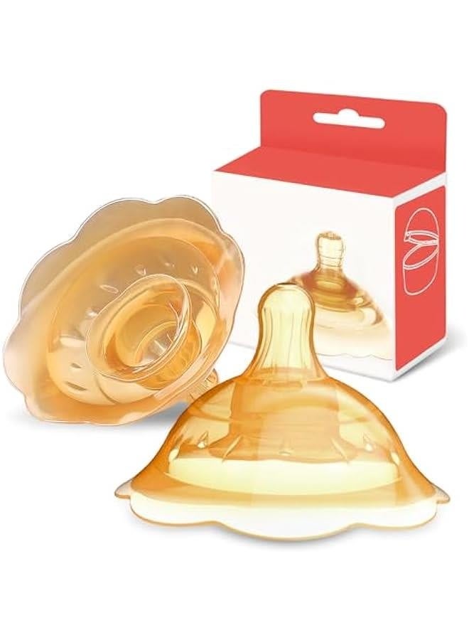 Nipple Shields for Nursing Newborn - 2 Packs - Silicone Breast Shields Nursing Caps for Breastfeeding Baby and Mommy Breast Shell, Orange - Image 1