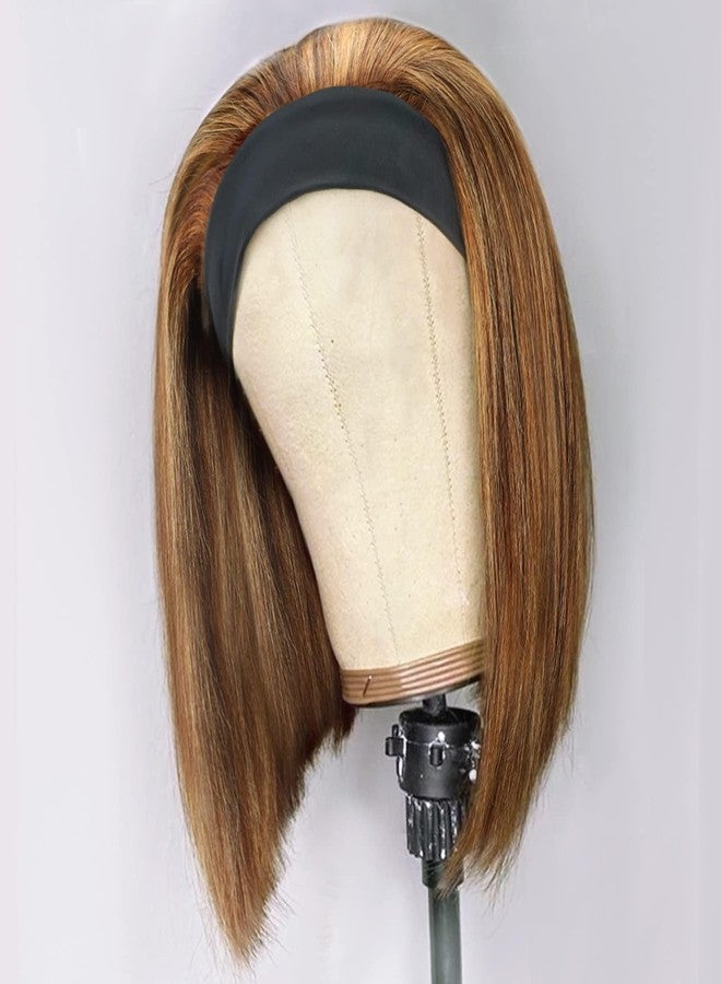 AISI Highlight Bob Headband Wig - Short Straight Bob,150% Density Brazilian Human Hair Ombre Brown Honey Blonde Glueless（10Inch） - Image 2