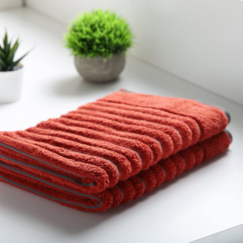 Spaces 100% Cotton Hand Towel HIGH LOFT Ribbed Texture HIGH Absorbency (Solid 40CMX60CM)-Dark Orange - Image 1