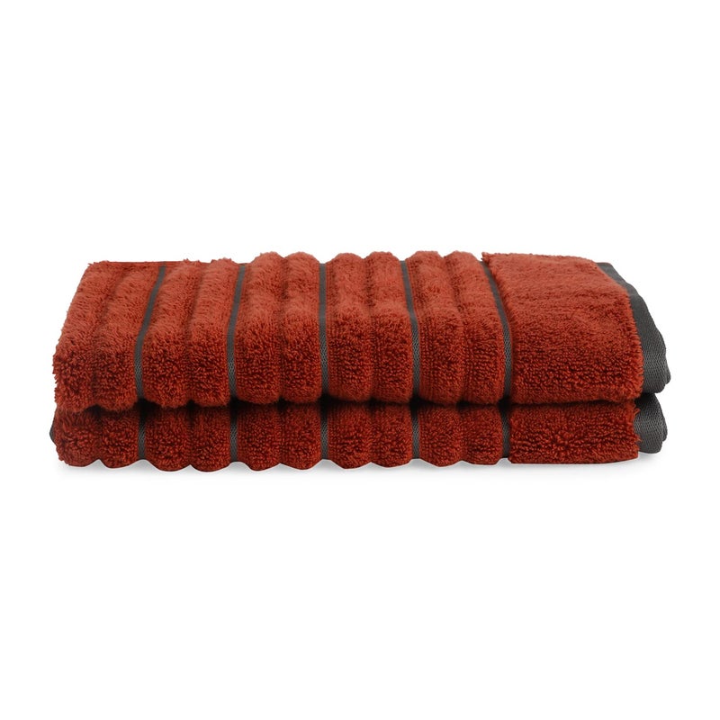 Spaces 100% Cotton Hand Towel HIGH LOFT Ribbed Texture HIGH Absorbency (Solid 40CMX60CM)-Dark Orange - Image 3