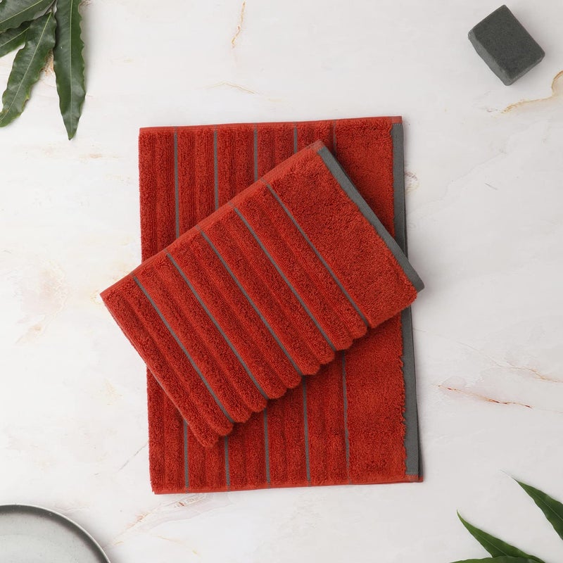 Spaces 100% Cotton Hand Towel HIGH LOFT Ribbed Texture HIGH Absorbency (Solid 40CMX60CM)-Dark Orange - Image 2