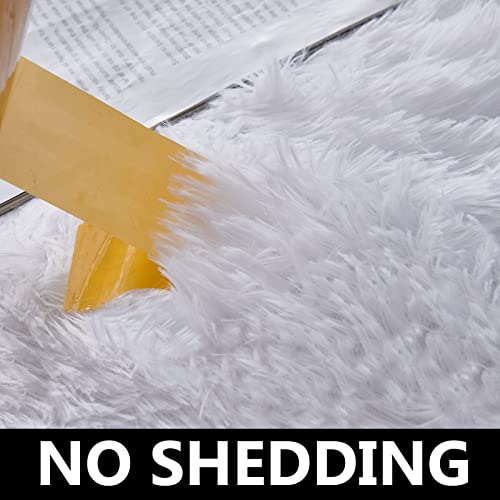 FJZFING White Round Rug Ultra-Soft Plush Modern 5x5 Circle Area Rug for Kid's Bedroom, Fluffy Shag Circular Rug for Nursery Room, Non-Slip Home Decor Cute White Carpet for Teen's Room - Image 4
