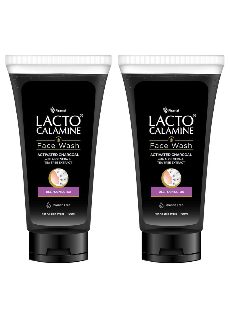 Lacto Calamine Activated Charcoal Face Wash with Aloe Vera and Tea Tree Extract for Deep Skin Detox Removes impurities and fights blackheads and whiteheads -(100 ml x Pack of 2) - Image 1