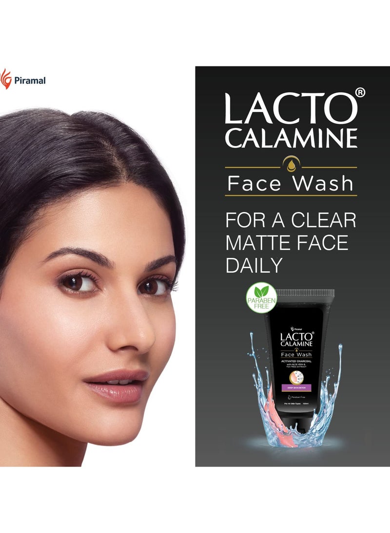 Lacto Calamine Activated Charcoal Face Wash with Aloe Vera and Tea Tree Extract for Deep Skin Detox Removes impurities and fights blackheads and whiteheads -(100 ml x Pack of 2) - Image 3