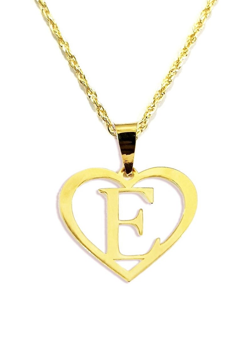 Hamsa.ae 18K Pure Gold Heart Letter E Design Necklace For Women - Image 1