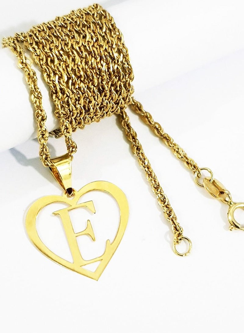Hamsa.ae 18K Pure Gold Heart Letter E Design Necklace For Women - Image 3