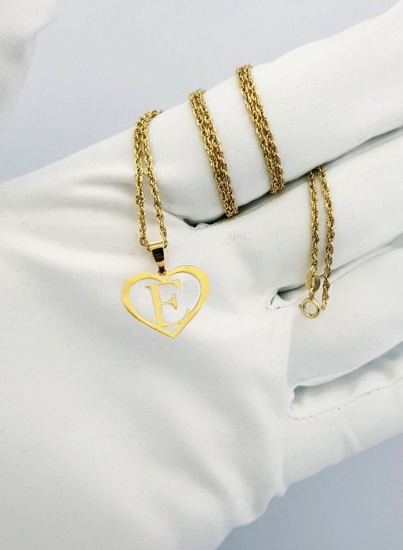 Hamsa.ae 18K Pure Gold Heart Letter E Design Necklace For Women - Image 4