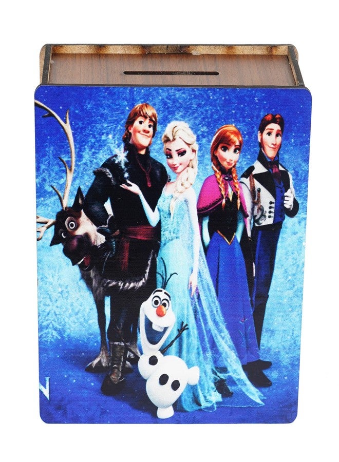 Craftzo Frozen Charactor Printed Wooden Money Saving Box | Piggy Bank | Cash Saver with Counting Target Coin Bank - Image 1