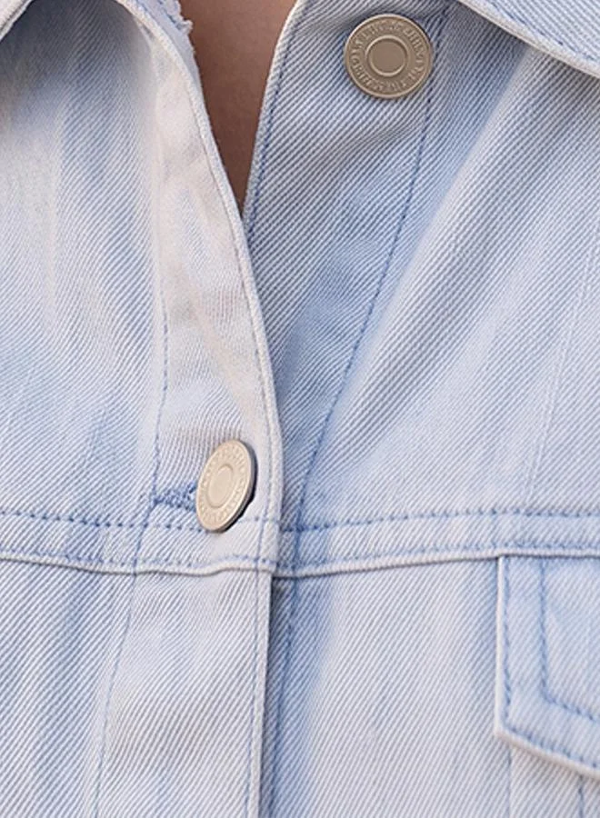 Lee Cooper BLUE Lee Cooper Linen Blend Trucker Jacket with Chest Pocket for Women | Best Price UAE