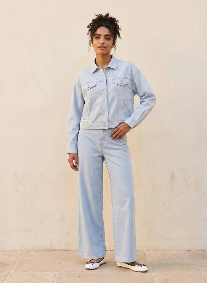 Lee Cooper BLUE Lee Cooper Linen Blend Trucker Jacket with Chest Pocket for Women | Best Price UAE