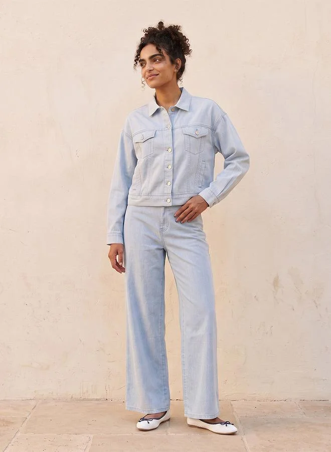 Lee Cooper BLUE Lee Cooper Linen Blend Trucker Jacket with Chest Pocket for Women | Best Price UAE