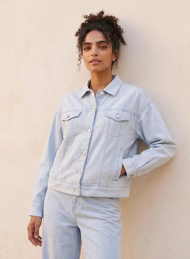 Lee Cooper Linen Blend Trucker Jacket with Chest Pocket