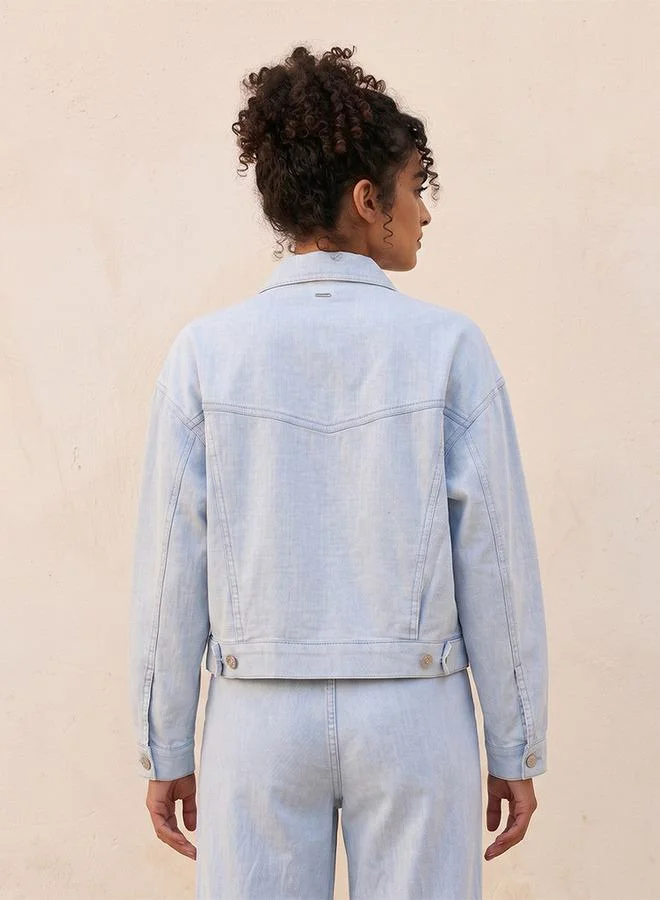 Lee Cooper BLUE Lee Cooper Linen Blend Trucker Jacket with Chest Pocket for Women | Best Price UAE