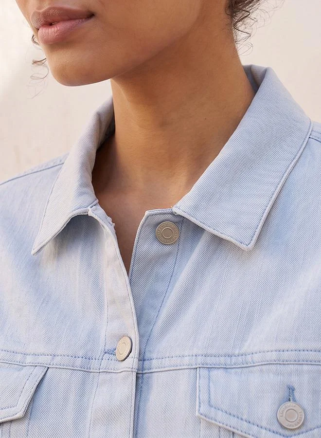 Lee Cooper BLUE Lee Cooper Linen Blend Trucker Jacket with Chest Pocket for Women | Best Price UAE