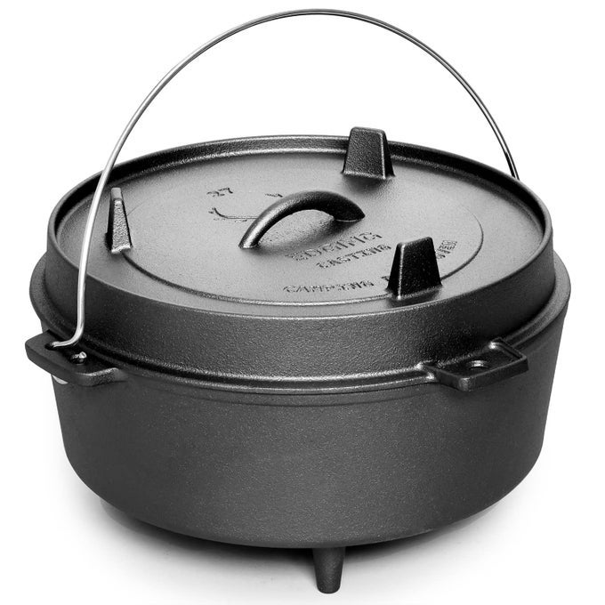 PRESEASONED CAST IRON DUTCH OVEN WITH SKILLET LID OUTDOOR CAMPING DEEP POT FOR CAMPING FIREPLACE COOKING BBQ BAKING CAMPFIRE LEG BASE 45 QUART