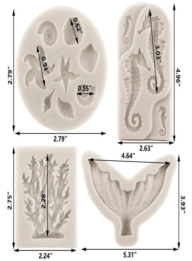 Sijiangmold Mermaid Theme Fondant Molds Mermaid Tail Silicone Mold Seahorse Seashell Starfish Sea Coral Mold For Cupcake Topper Cake Decorating Candy Chocolate Polymer Clay Gum Paste Set of 4 - Image 3