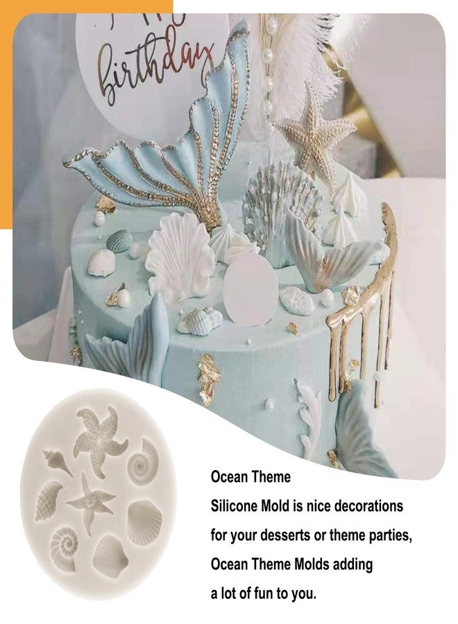 Sijiangmold Mermaid Theme Fondant Molds Mermaid Tail Silicone Mold Seahorse Seashell Starfish Sea Coral Mold For Cupcake Topper Cake Decorating Candy Chocolate Polymer Clay Gum Paste Set of 4 - Image 4