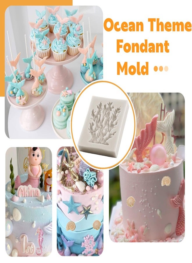 Sijiangmold Mermaid Theme Fondant Molds Mermaid Tail Silicone Mold Seahorse Seashell Starfish Sea Coral Mold For Cupcake Topper Cake Decorating Candy Chocolate Polymer Clay Gum Paste Set of 4 - Image 5