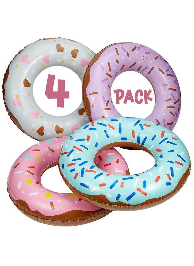 Kicko - Inflatable Donut Kidspool Float 4 Pack Multicolored 18 Inch Frosted Looking Doughnut Blowup Swim Tube Toy For Swimming Floating Summer Beach Games Party Decoration - Image 1