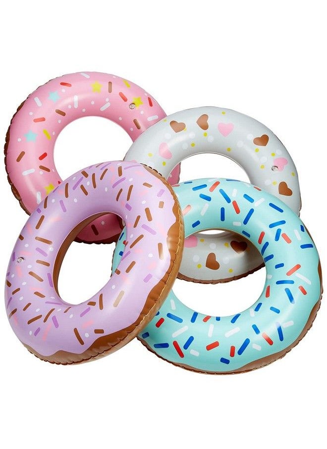 Kicko - Inflatable Donut Kidspool Float 4 Pack Multicolored 18 Inch Frosted Looking Doughnut Blowup Swim Tube Toy For Swimming Floating Summer Beach Games Party Decoration - Image 1