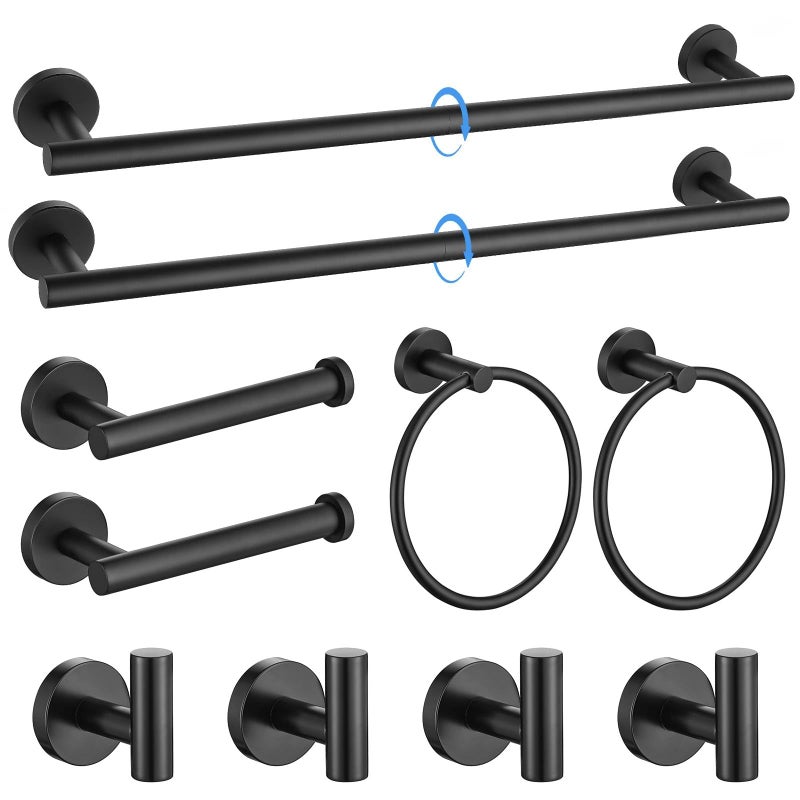 soaez 10-Piece Towel Bar Set Matte Black Bathroom Hardware Accessories Set Round Towel Ring Towel Rack Set Stainless Steel Wall Mount 23.6 in - Image 1