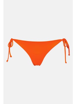Women Solid Tie Closure Bikini Bottom, Orange