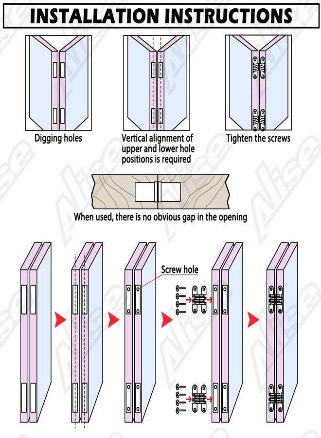 Alise 1 Pair Invisible Concealed Wooden Door Hinge Cross Folding Gate Hinges,Heavy Duty Metal Alloy Silver JL13X60-2P - Image 4