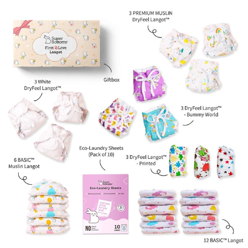 Superbottoms First Love Mega Gift Box | Softest, Breathable & Gentlest langots for your baby | Baby shower gift pack | No Mess Langots for Newborns between 0 to 9 months | Pack of 31 (Size: Small) - Image 3