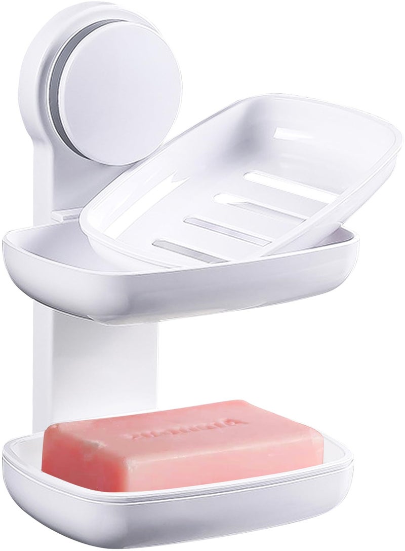 PEISAINOX Bar Soap Holder for Shower Wall Adhesive Soap Dish NODrilling for Shower Bathroom Bathtub Kitchen Wall Mount Double Tiers Drainage Soap Box Keep Soap Bars Dry 2 Tiers
